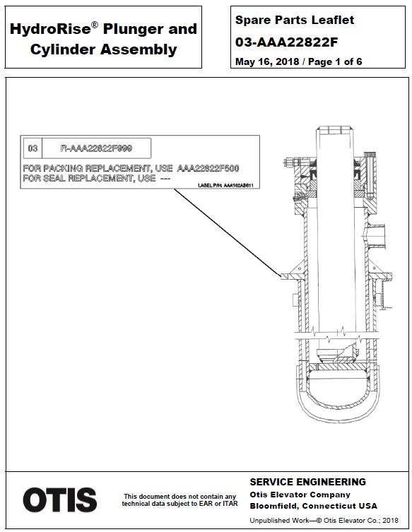 SPL 03-AAA22822F HydroRise Plunger and Cylinder Assembly
