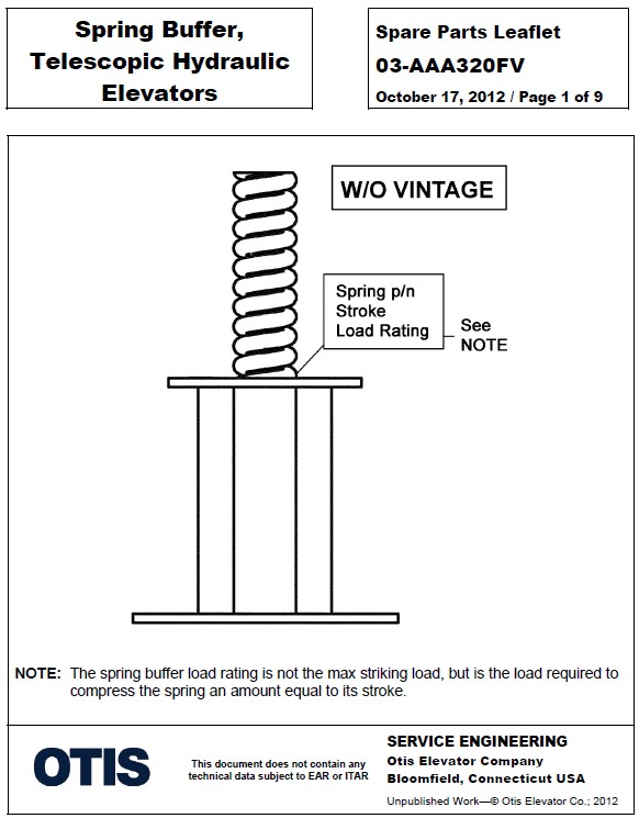 SPL 03-AAA320FV Spring Buffer, Telescopic Hydraulic Elevators