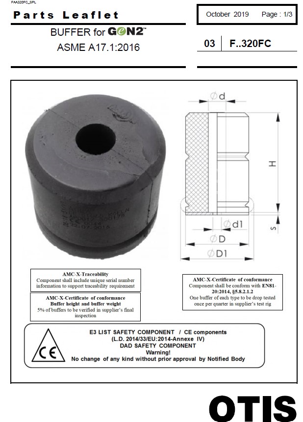 SPL 03-FAA320FC Buffer for Gen2 ASME A17.1:2016
