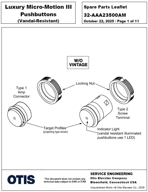 SPL 32-AAA23500AM Luxury Micro-Motion III Pushbuttons (Vandal-Resistant)